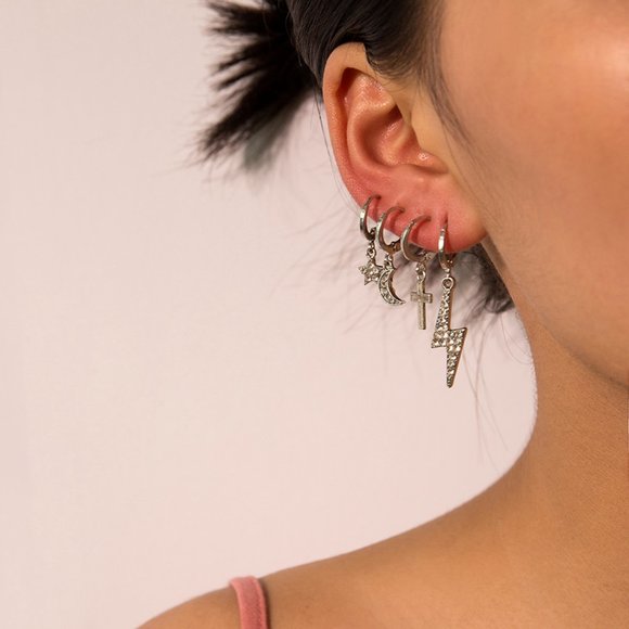 Stars Cross 4 Huggie Earrings Set - Picture 2 of 8